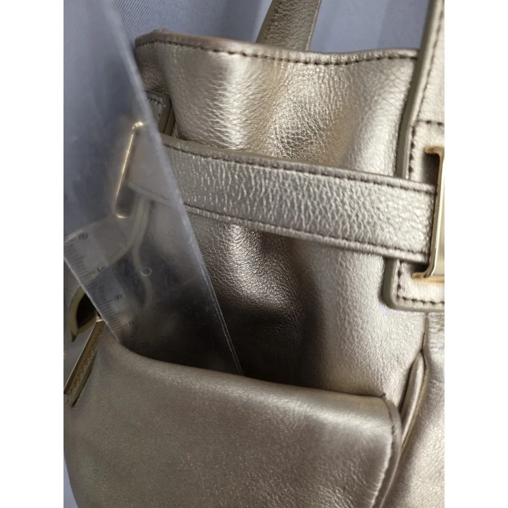 Michael Kors Beverly Metallic Gold Leather Shoulder Satchel Handbag Large